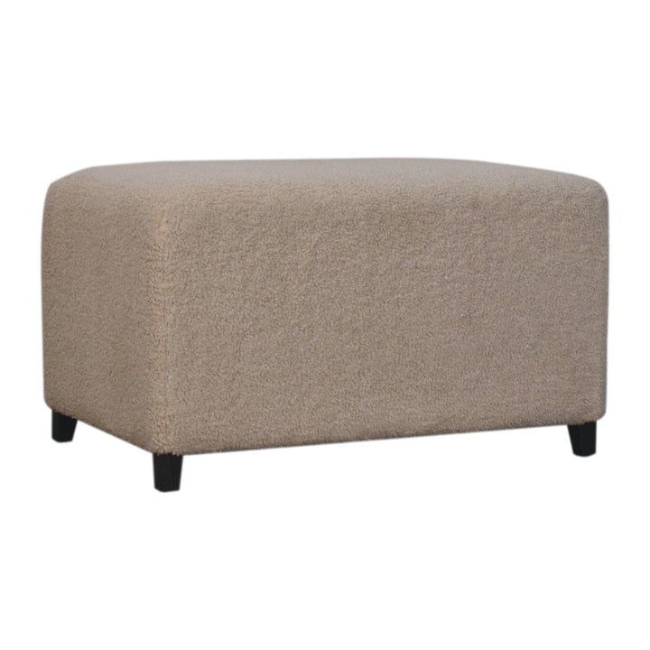 Bliss Cream Bouclé Ottoman - Solid Mango Wood Accent Stool for Living Room - product view 4 showing handcrafted solid...