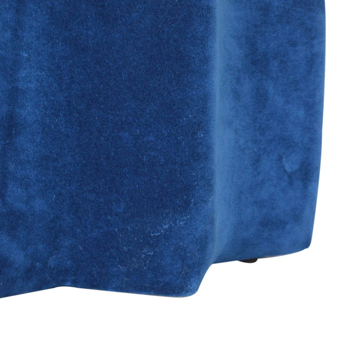 Blue Velvet Star Footstool - Solid Mango Wood Accent Stool for Living Room - product view 6 showing handcrafted solid...