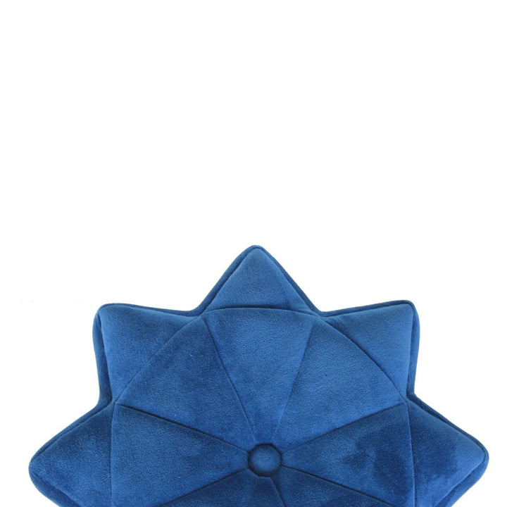 Blue Velvet Star Footstool - Solid Mango Wood Accent Stool for Living Room - product view 4 showing handcrafted solid...