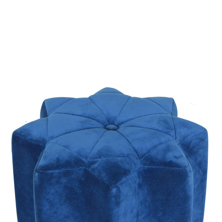Blue Velvet Star Footstool - Solid Mango Wood Accent Stool for Living Room - product view 3 showing handcrafted solid...