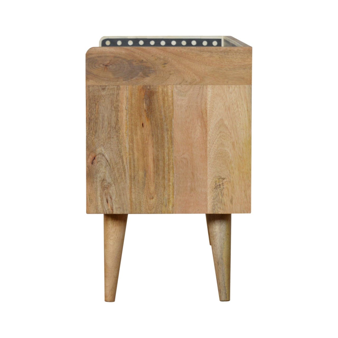 Bone Inlay Gallery Back TV Stand - Solid Mango Wood Entertainment Center for Living Room - product view 7 showing...