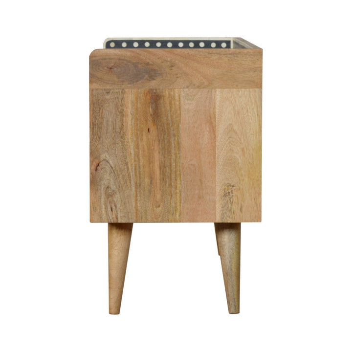 Bone Inlay Gallery Back TV Stand - Solid Mango Wood Entertainment Center for Living Room - product view 7 showing...