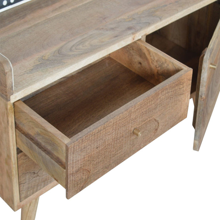 Bone Inlay Gallery Back TV Stand - Solid Mango Wood Entertainment Center for Living Room - product view 5 showing...
