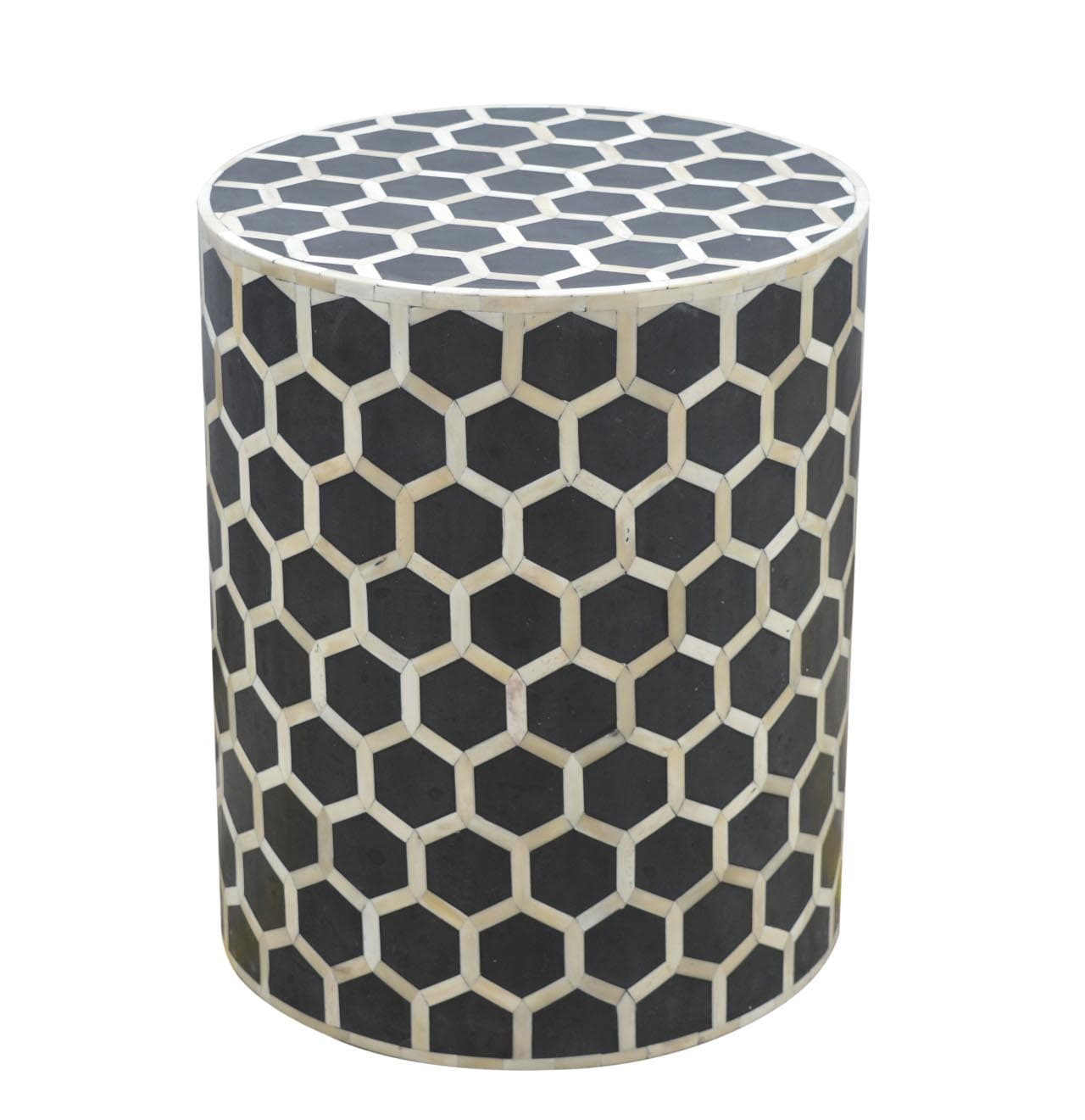 Bone Inlay Occasional Stool - Solid Mango Wood Accent Seating - main view showing handcrafted solid mango wood stool