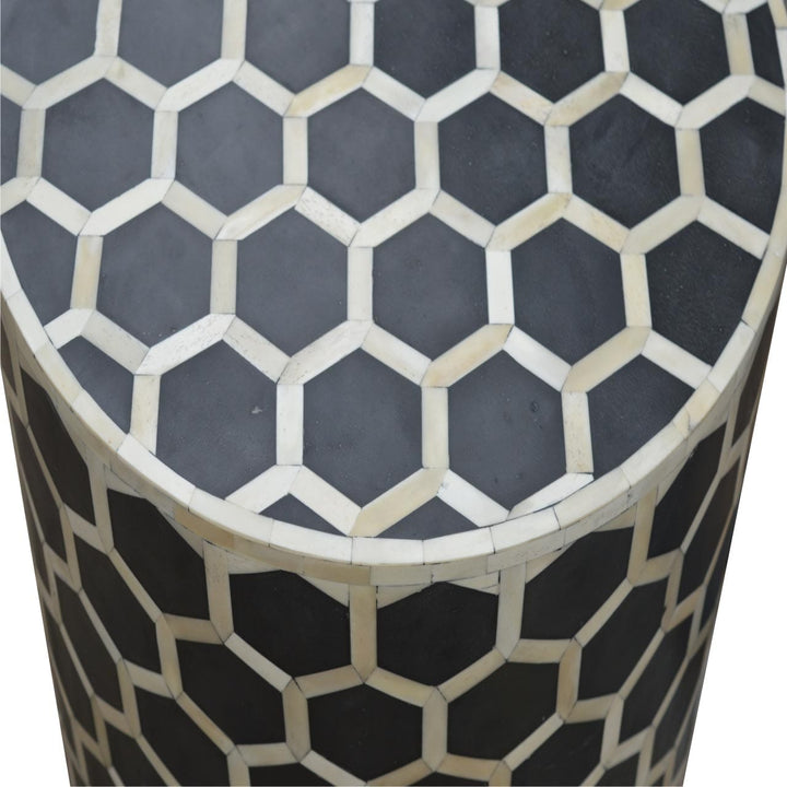 Bone Inlay Occasional Stool - Solid Mango Wood Accent Seating - product view 5 showing handcrafted solid mango wood stool