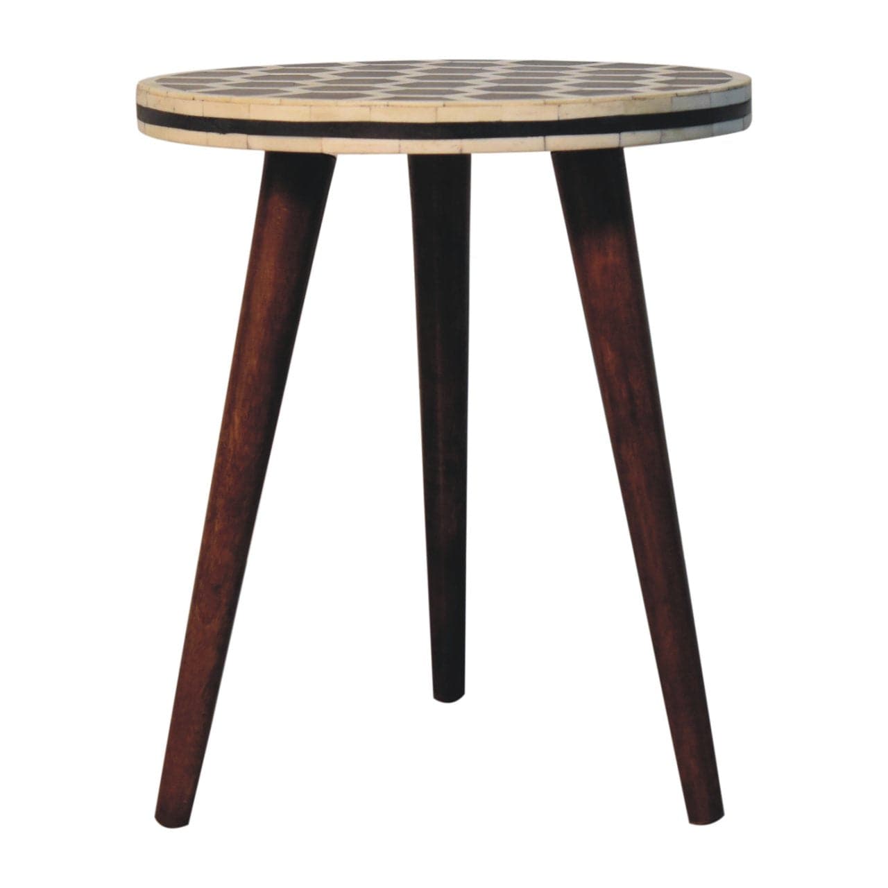 Bone Inlay Tripod End Table - Solid Mango Wood Side Table - product view 2 showing handcrafted solid mango wood side table