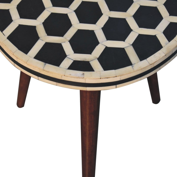 Bone Inlay Tripod End Table - Solid Mango Wood Side Table - product view 4 showing handcrafted solid mango wood side table