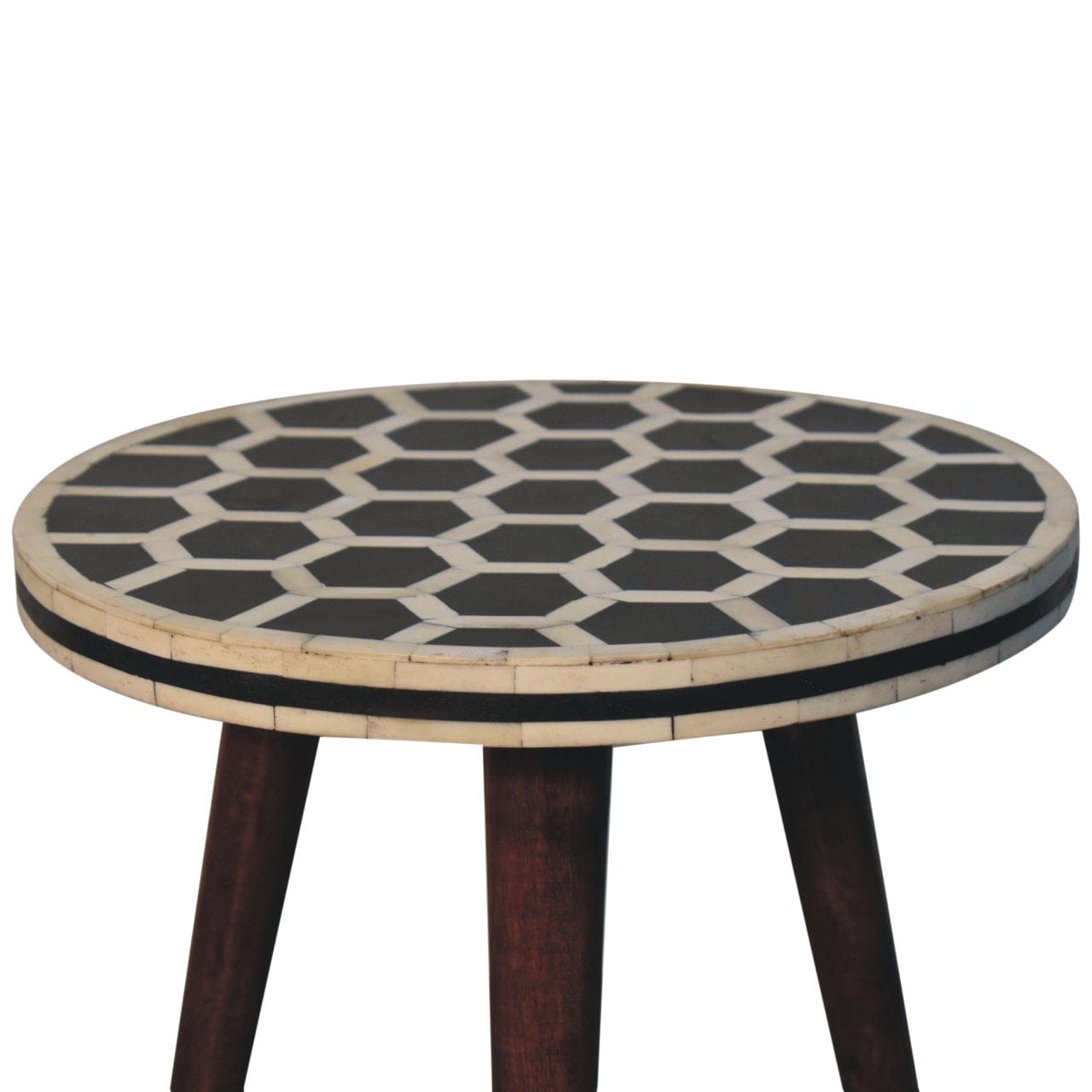 Bone Inlay Tripod End Table - Solid Mango Wood Side Table - product view 3 showing handcrafted solid mango wood side table