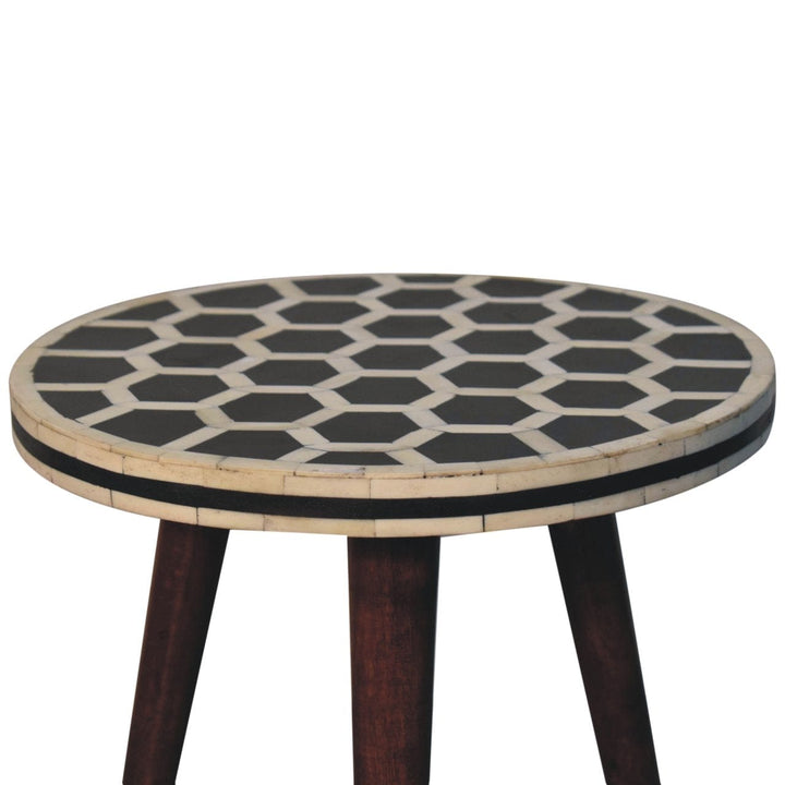 Bone Inlay Tripod End Table - Solid Mango Wood Side Table - product view 3 showing handcrafted solid mango wood side table