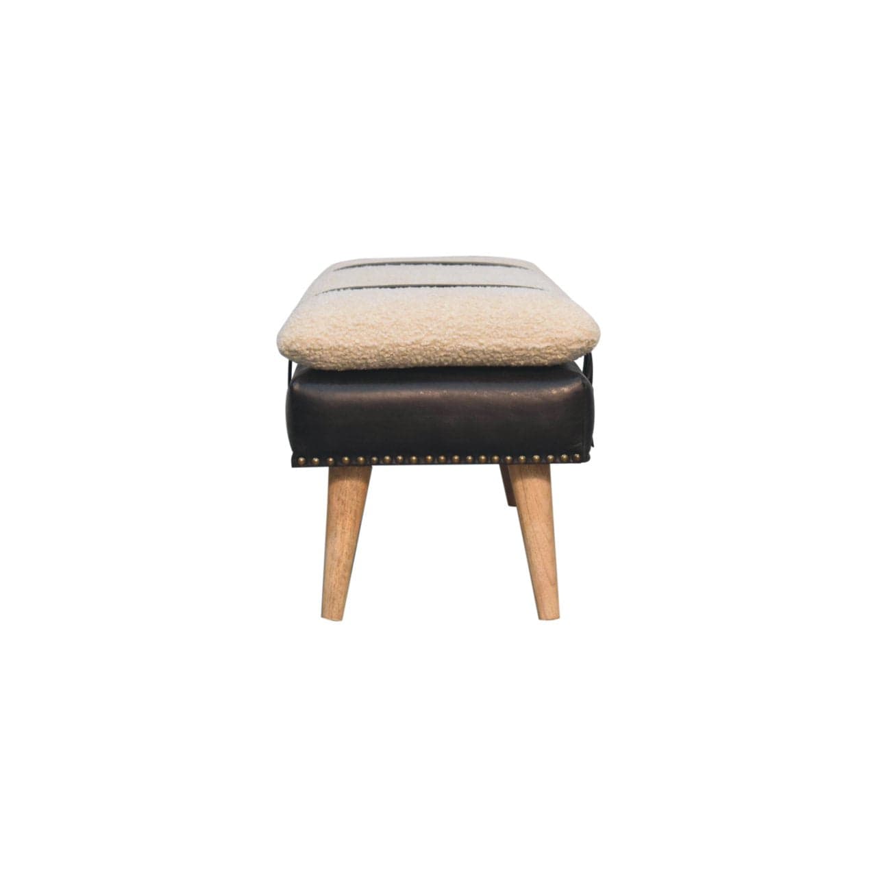 Bouclé Buffalo Hide Black Leather Bench - Solid Mango Wood Seating Furniture for Entryway - product view 9 showing...