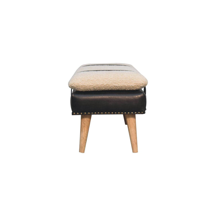 Bouclé Buffalo Hide Black Leather Bench - Solid Mango Wood Seating Furniture for Entryway - product view 9 showing...