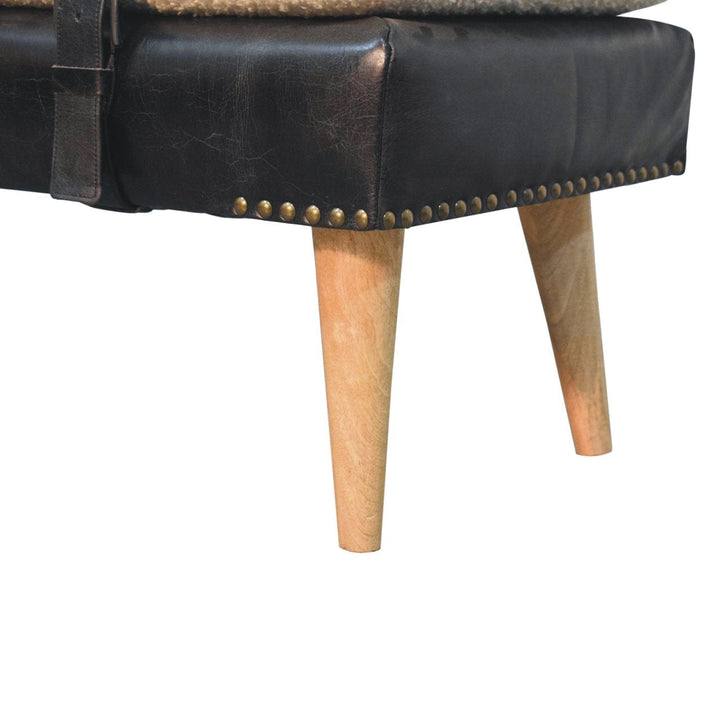 Bouclé Buffalo Hide Black Leather Bench - Solid Mango Wood Seating Furniture for Entryway - product view 8 showing...