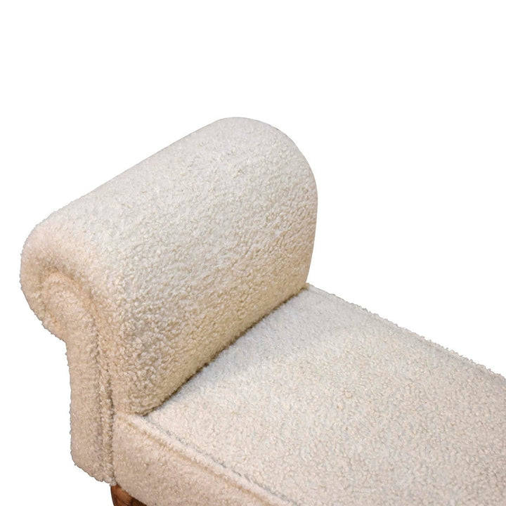 Boucle Cream Bench - Solid Mango Wood Seating Furniture for Entryway - product view 5 showing handcrafted solid mango...