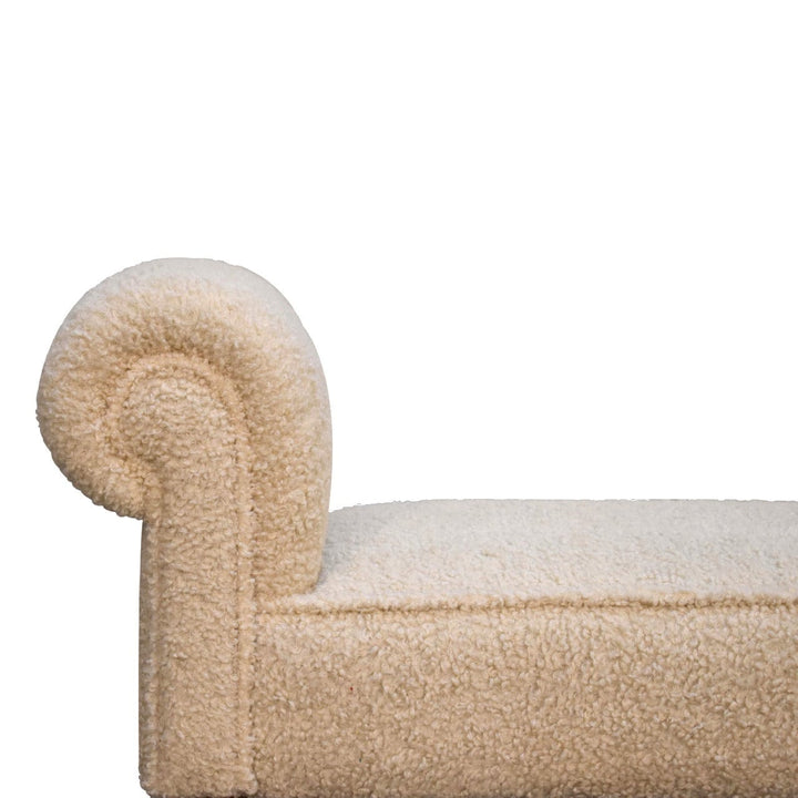 Boucle Cream Bench - Solid Mango Wood Seating Furniture for Entryway - product view 4 showing handcrafted solid mango...