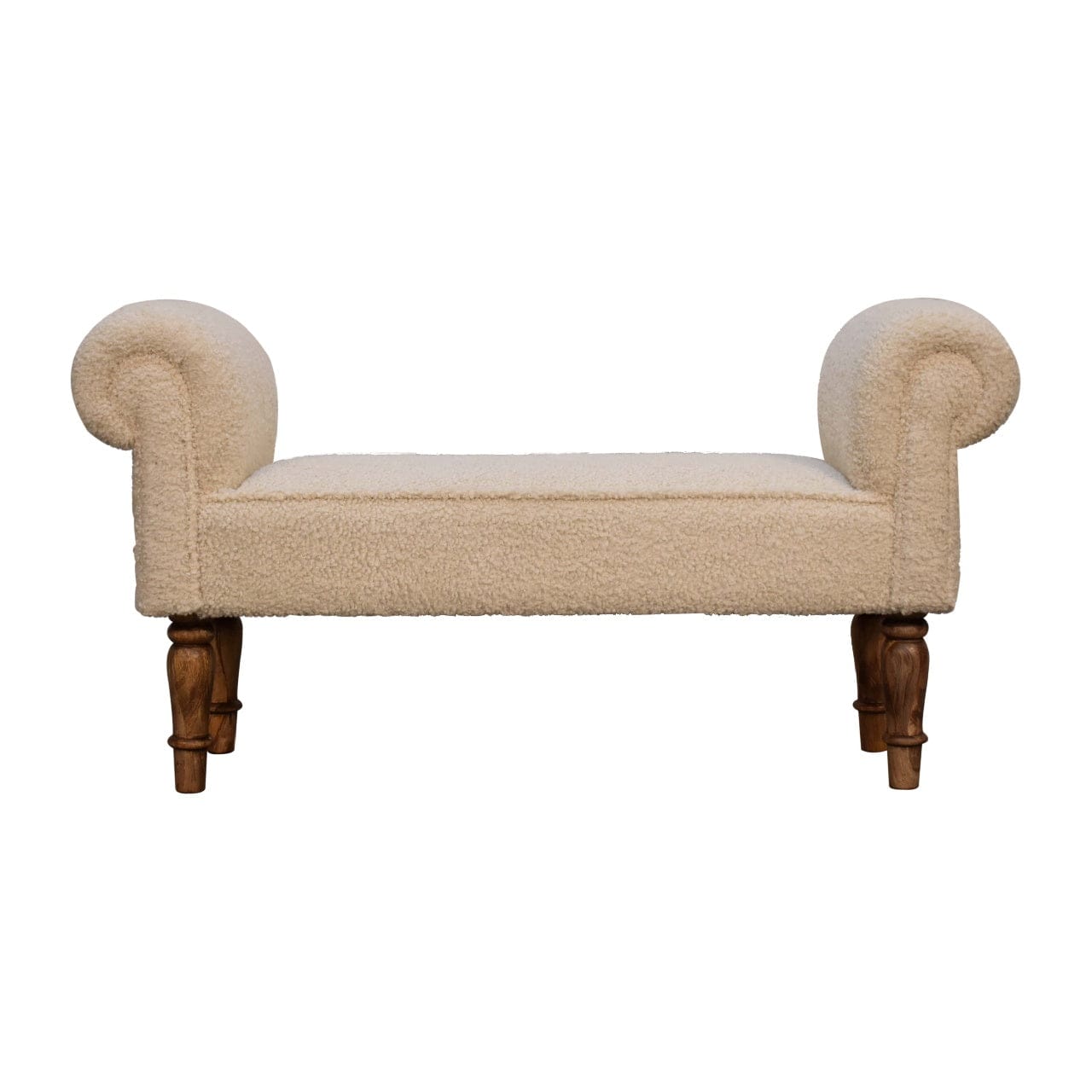 Boucle Cream Bench - Solid Mango Wood Seating Furniture for Entryway - main view showing handcrafted solid mango wood bench