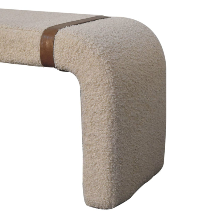 Boucle Leather Strap Bench - Solid Mango Wood Seating Furniture for Entryway - product view 6 showing handcrafted solid...