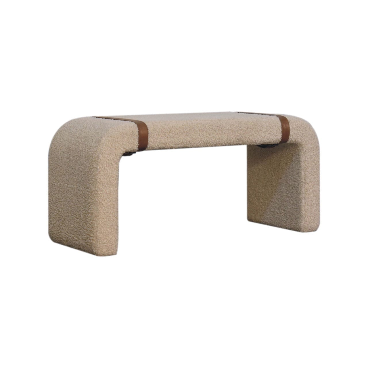 Boucle Leather Strap Bench - Solid Mango Wood Seating Furniture for Entryway - product view 4 showing handcrafted solid...