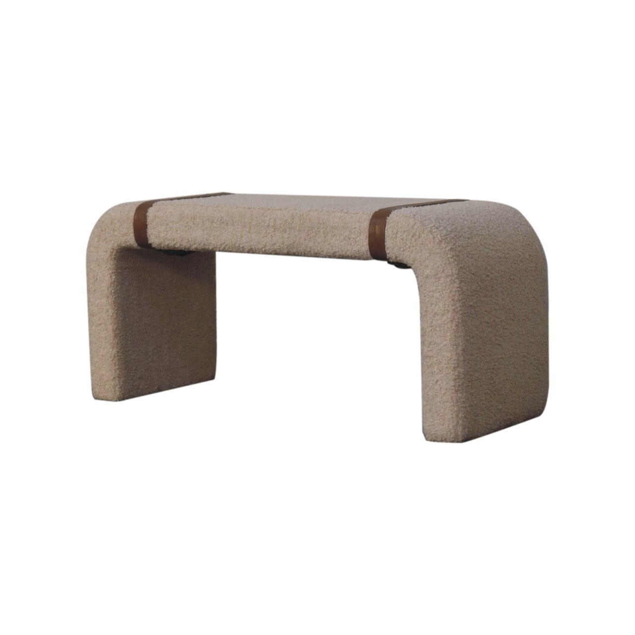Boucle Leather Strap Bench - Solid Mango Wood Seating Furniture for Entryway - product view 3 showing handcrafted solid...
