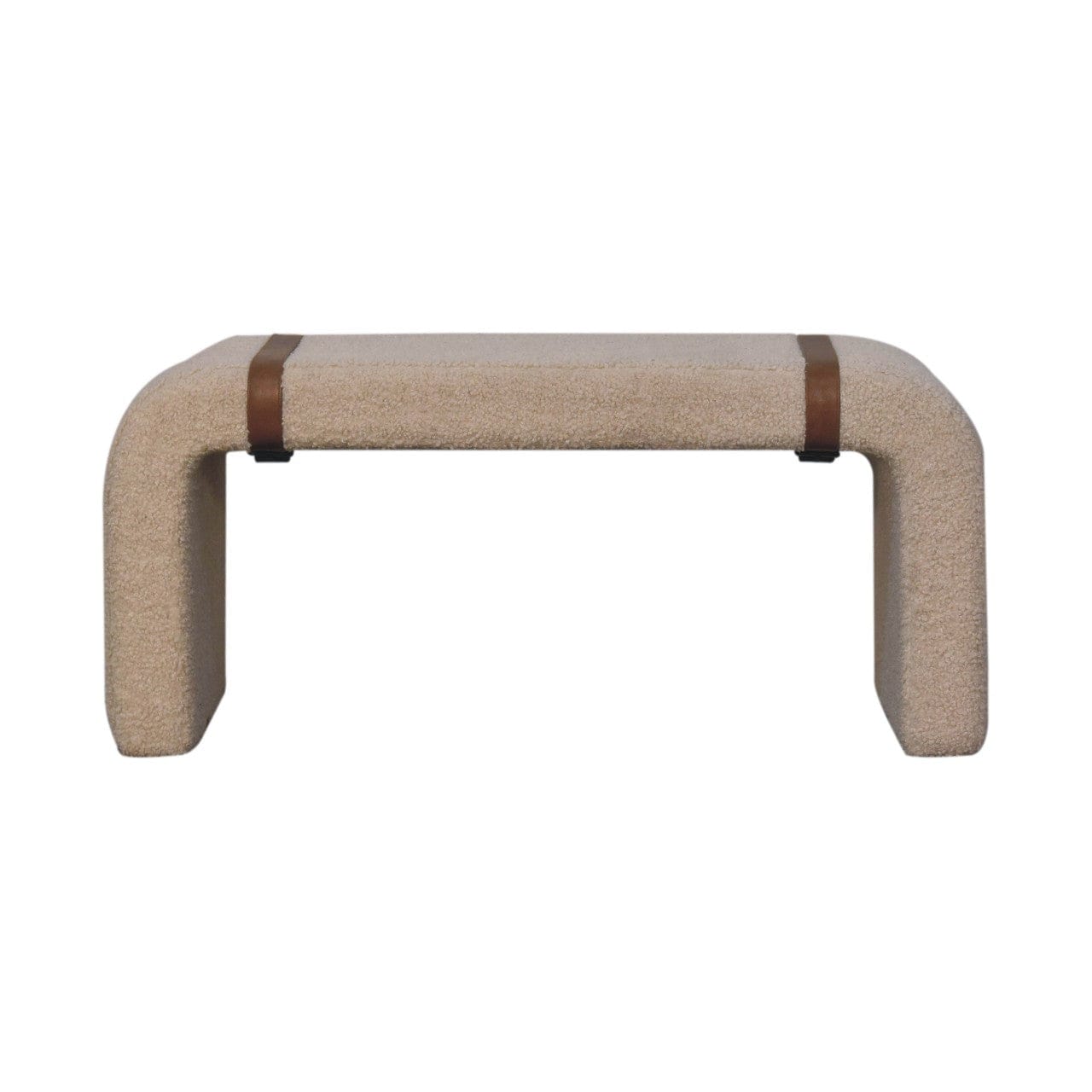 Boucle Leather Strap Bench - Solid Mango Wood Seating Furniture for Entryway - product view 2 showing handcrafted solid...
