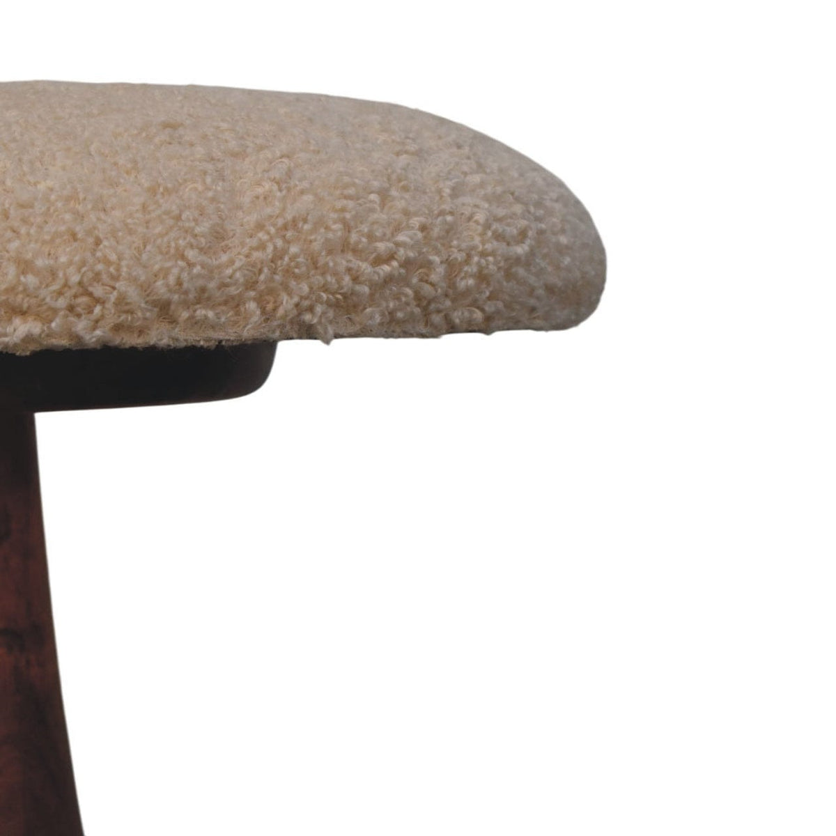 Boucle Accent Stool in Golden Teak Solid Mango Wood - product view 2 showing handcrafted solid mango wood stool