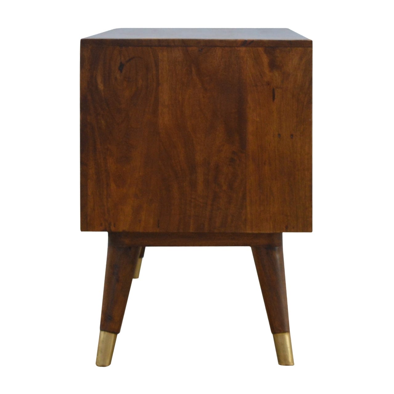Brass Hole Inlay TV Stand - Solid Mango Wood Entertainment Center for Living Room - product view 8 showing handcrafted...
