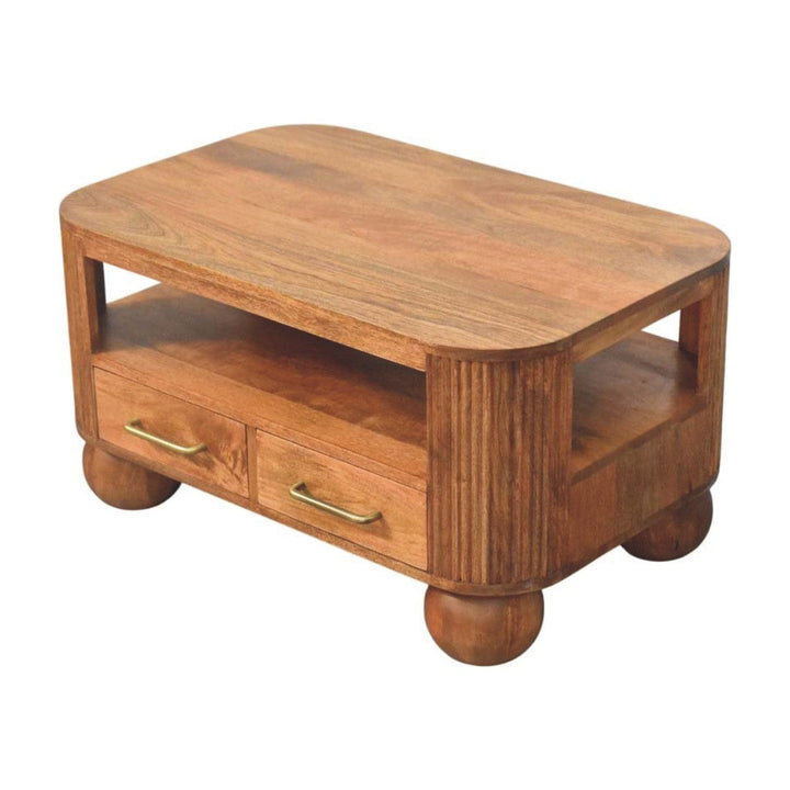 Briarwood Fluted Coffee Table - Solid Mango Wood Center Table for Living Room - product view 5 showing handcrafted solid...