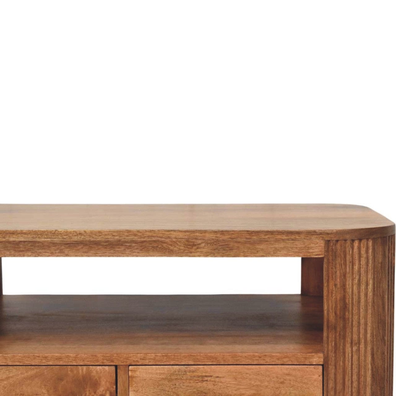 Briarwood Fluted Coffee Table - Solid Mango Wood Center Table for Living Room - product view 4 showing handcrafted solid...
