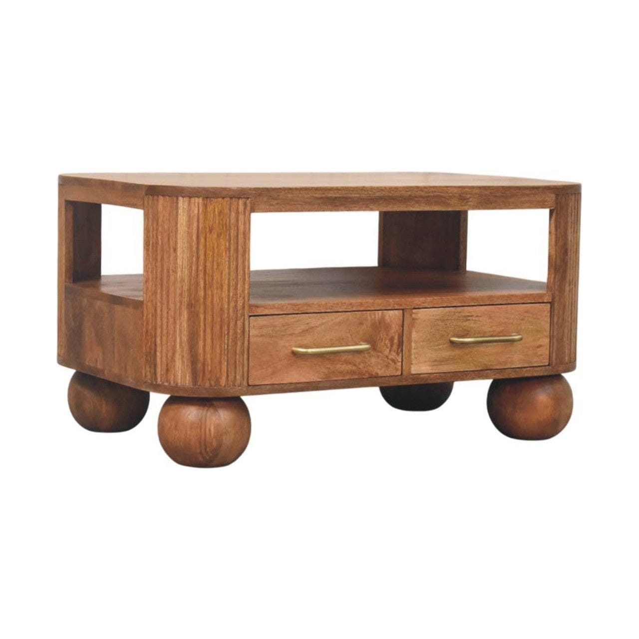 Briarwood Fluted Coffee Table - Solid Mango Wood Center Table for Living Room - product view 2 showing handcrafted solid...