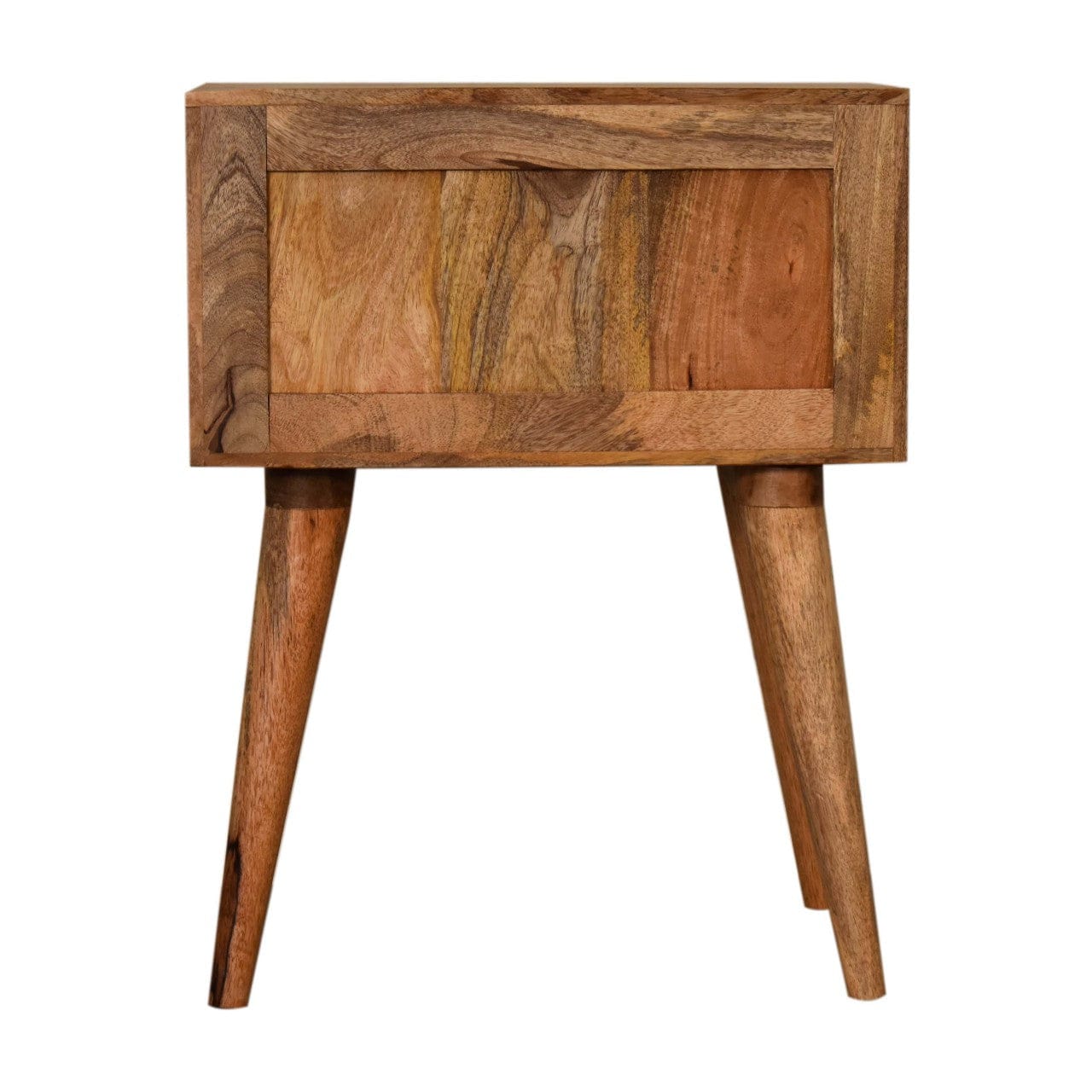 Brick Red Patterned Nightstand - Solid Mango Wood Bedside Table for Bedroom - product view 8 showing handcrafted solid...