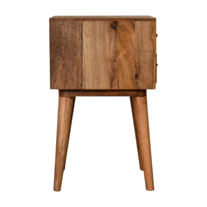 Brick Red Patterned Nightstand - Solid Mango Wood Bedside Table for Bedroom - product view 7 showing handcrafted solid...