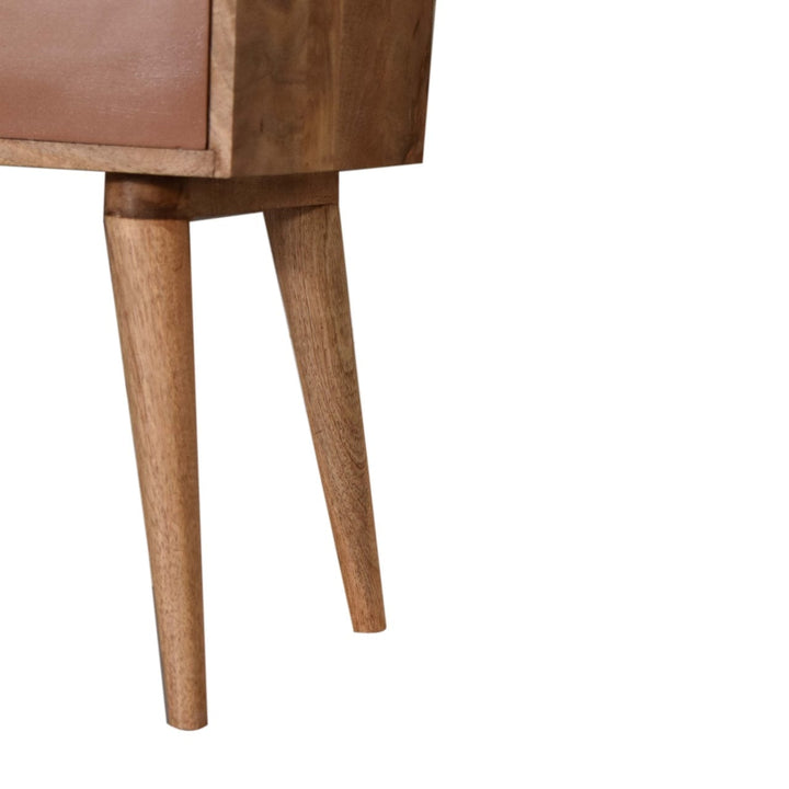 Brick Red Patterned Nightstand - Solid Mango Wood Bedside Table for Bedroom - product view 6 showing handcrafted solid...