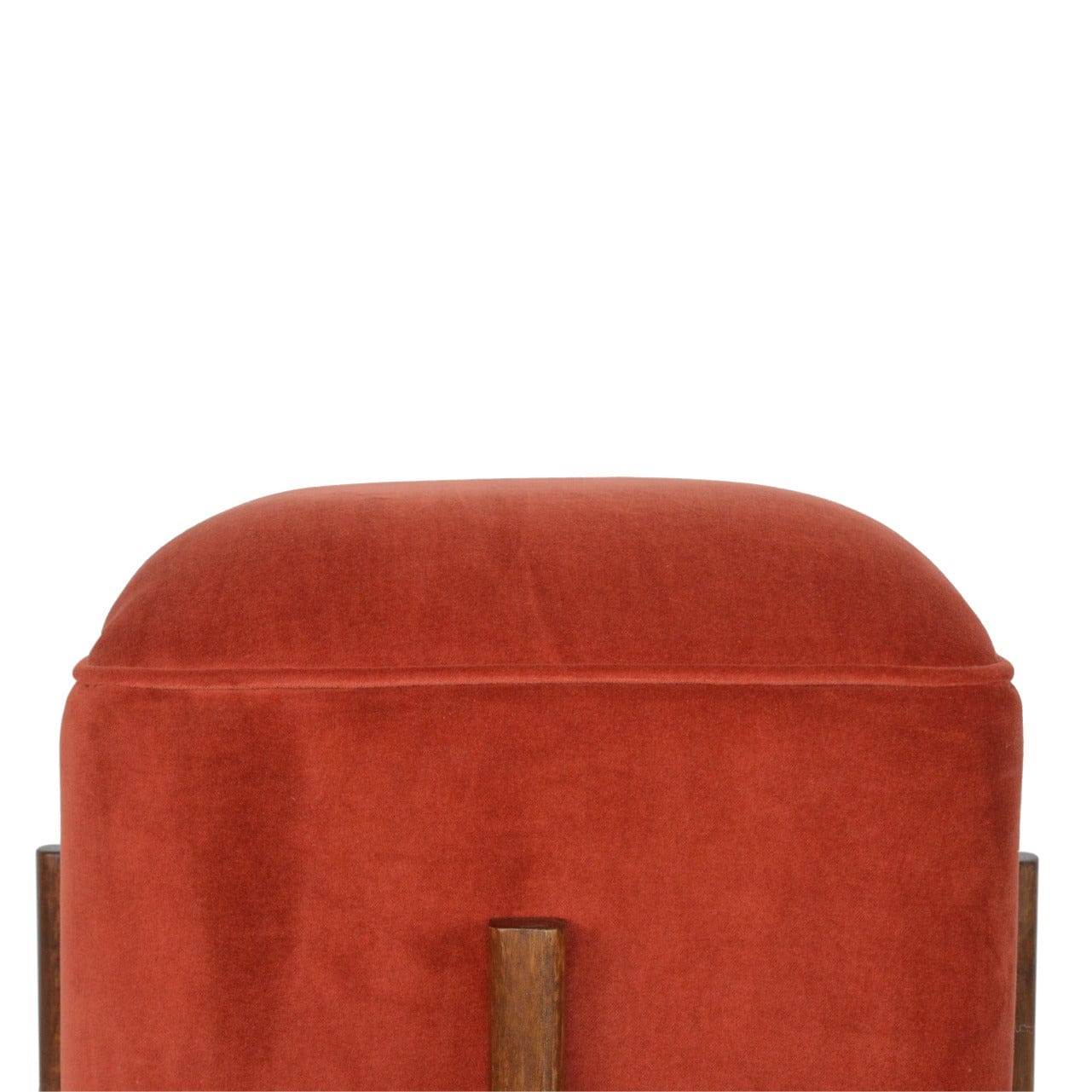 Brick Velvet Solid Wood Footstool - Solid Mango Wood Accent Stool for Living Room - product view 5 showing handcrafted...