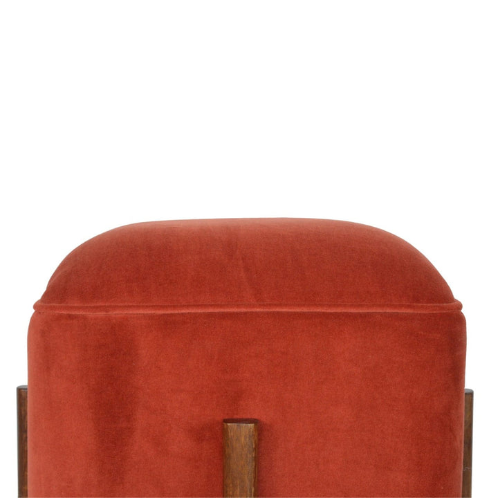 Brick Velvet Solid Wood Footstool - Solid Mango Wood Accent Stool for Living Room - product view 5 showing handcrafted...