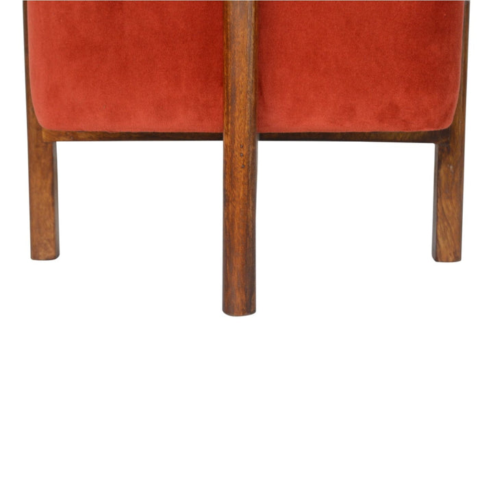 Brick Velvet Solid Wood Footstool - Solid Mango Wood Accent Stool for Living Room - product view 3 showing handcrafted...