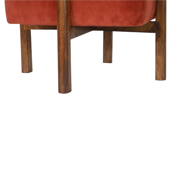 Brick Velvet Solid Wood Footstool - Solid Mango Wood Accent Stool for Living Room - main view showing handcrafted solid...