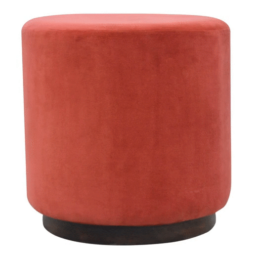 Brick Velvet Wooden Footstool - Solid Mango Wood Accent Stool for Living Room - product view 7 showing handcrafted solid...