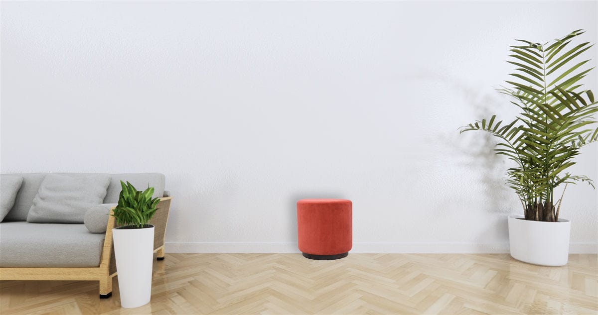 Brick Velvet Wooden Footstool - Solid Mango Wood Accent Stool for Living Room - product view 6 showing handcrafted solid...