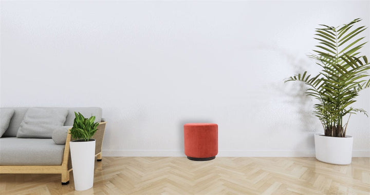 Brick Velvet Wooden Footstool - Solid Mango Wood Accent Stool for Living Room - product view 6 showing handcrafted solid...