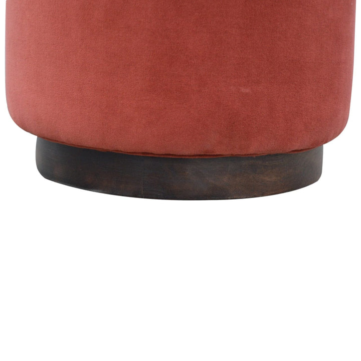 Brick Velvet Wooden Footstool - Solid Mango Wood Accent Stool for Living Room - product view 4 showing handcrafted solid...