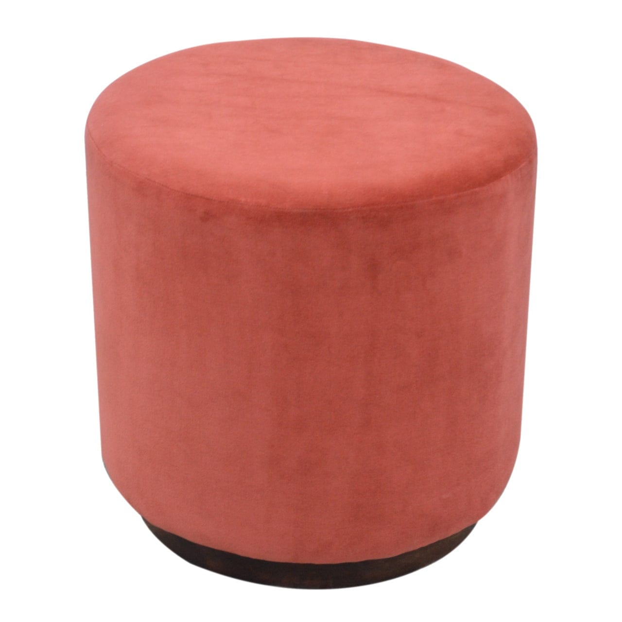 Brick Velvet Wooden Footstool - Solid Mango Wood Accent Stool for Living Room - main view showing handcrafted solid mango...