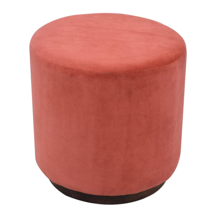 Brick Velvet Wooden Footstool - Solid Mango Wood Accent Stool for Living Room - main view showing handcrafted solid mango...