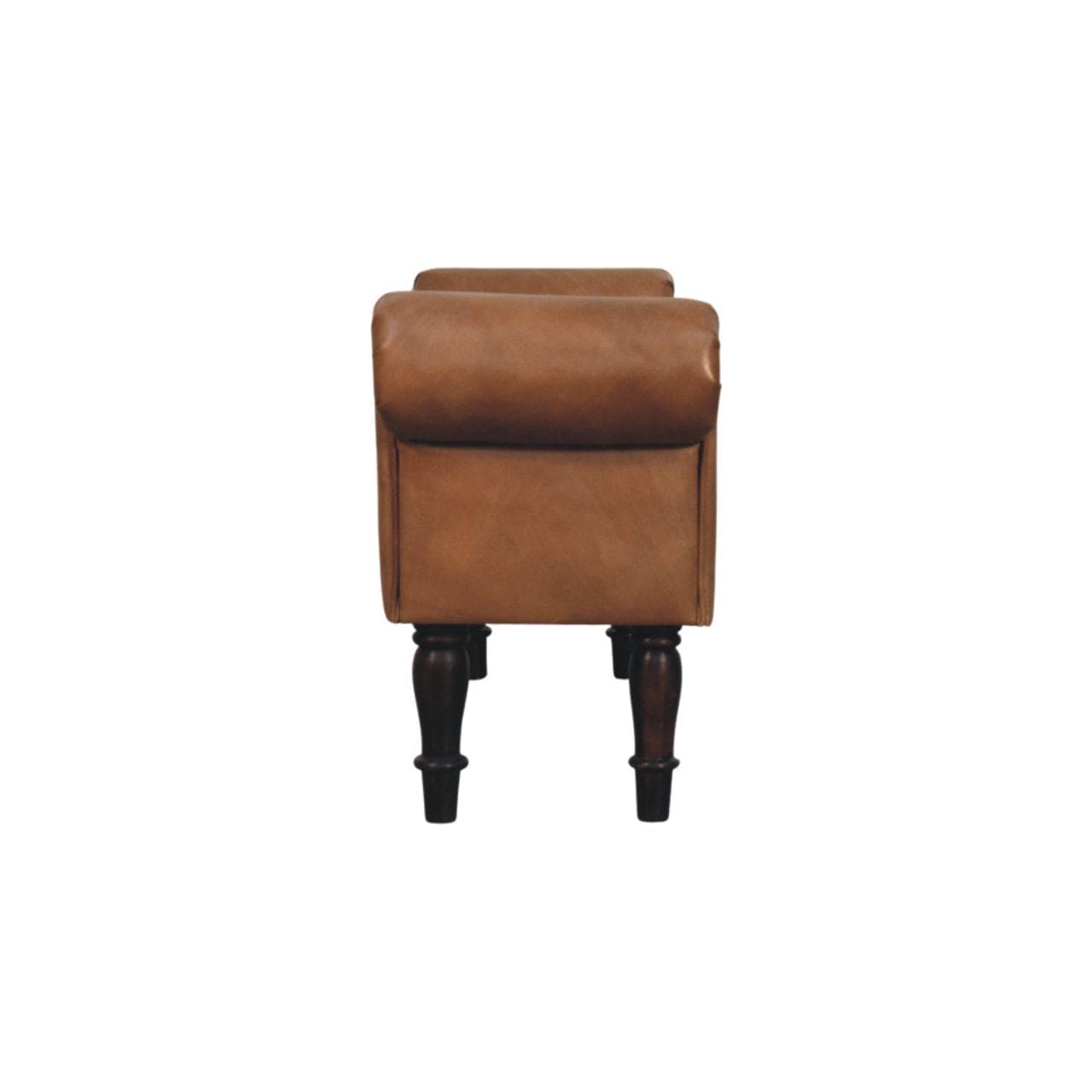 Brown Buffalo Leather Rolled Arms Bench - Solid Mango Wood Seating Furniture for Entryway - product view 8 showing...