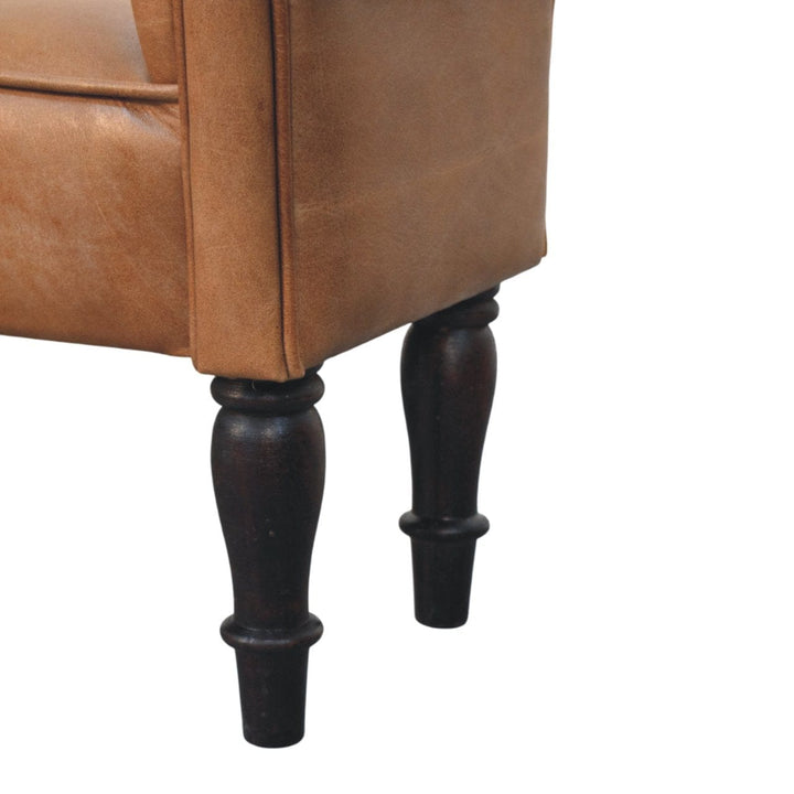 Brown Buffalo Leather Rolled Arms Bench - Solid Mango Wood Seating Furniture for Entryway - product view 7 showing...