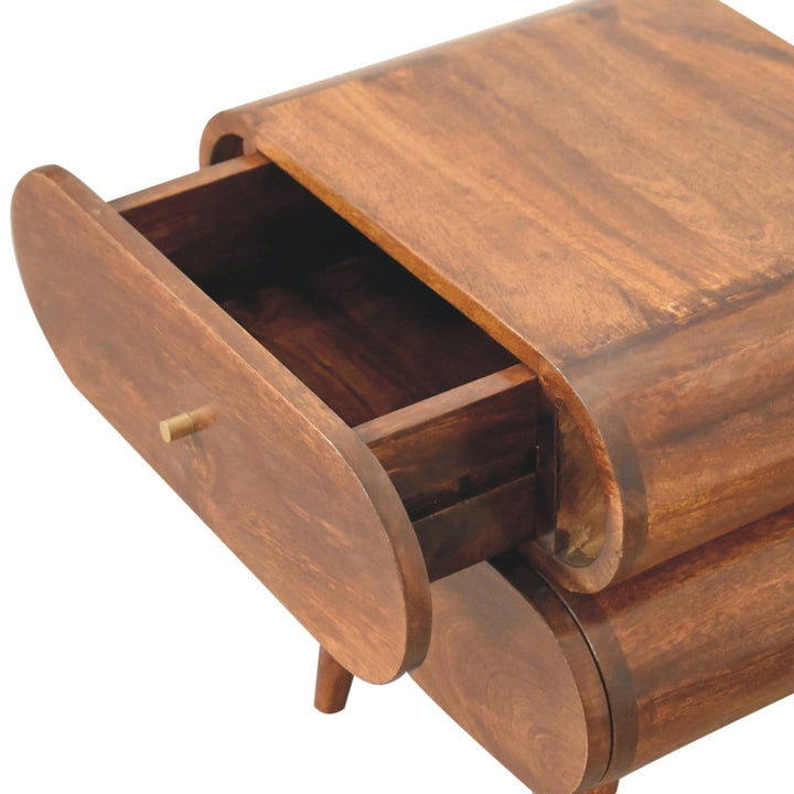 Bubble Chestnut Nightstand - Solid Mango Wood Bedside Table for Bedroom - product view 8 showing handcrafted solid mango...