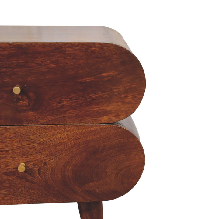 Bubble Chestnut Nightstand - Solid Mango Wood Bedside Table for Bedroom - product view 5 showing handcrafted solid mango...