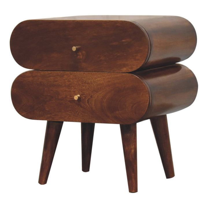 Bubble Chestnut Nightstand - Solid Mango Wood Bedside Table for Bedroom - product view 4 showing handcrafted solid mango...