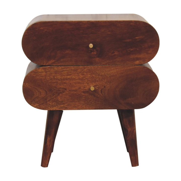 Bubble Chestnut Nightstand - Solid Mango Wood Bedside Table for Bedroom - product view 2 showing handcrafted solid mango...