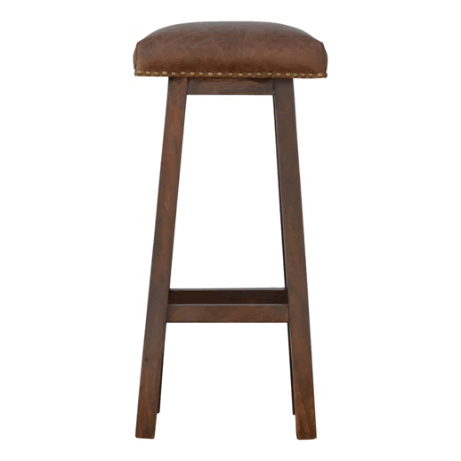 Buffalo Brass Leather Bar Stool - Solid Mango Wood Counter Stool for Kitchen - product view 8 showing handcrafted solid...