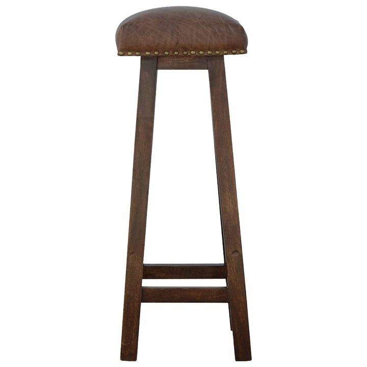 Buffalo Brass Leather Bar Stool - Solid Mango Wood Counter Stool for Kitchen - product view 7 showing handcrafted solid...