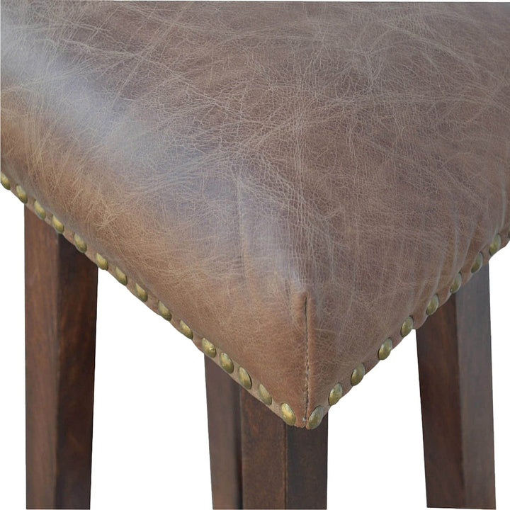 Buffalo Brass Leather Bar Stool - Solid Mango Wood Counter Stool for Kitchen - product view 4 showing handcrafted solid...
